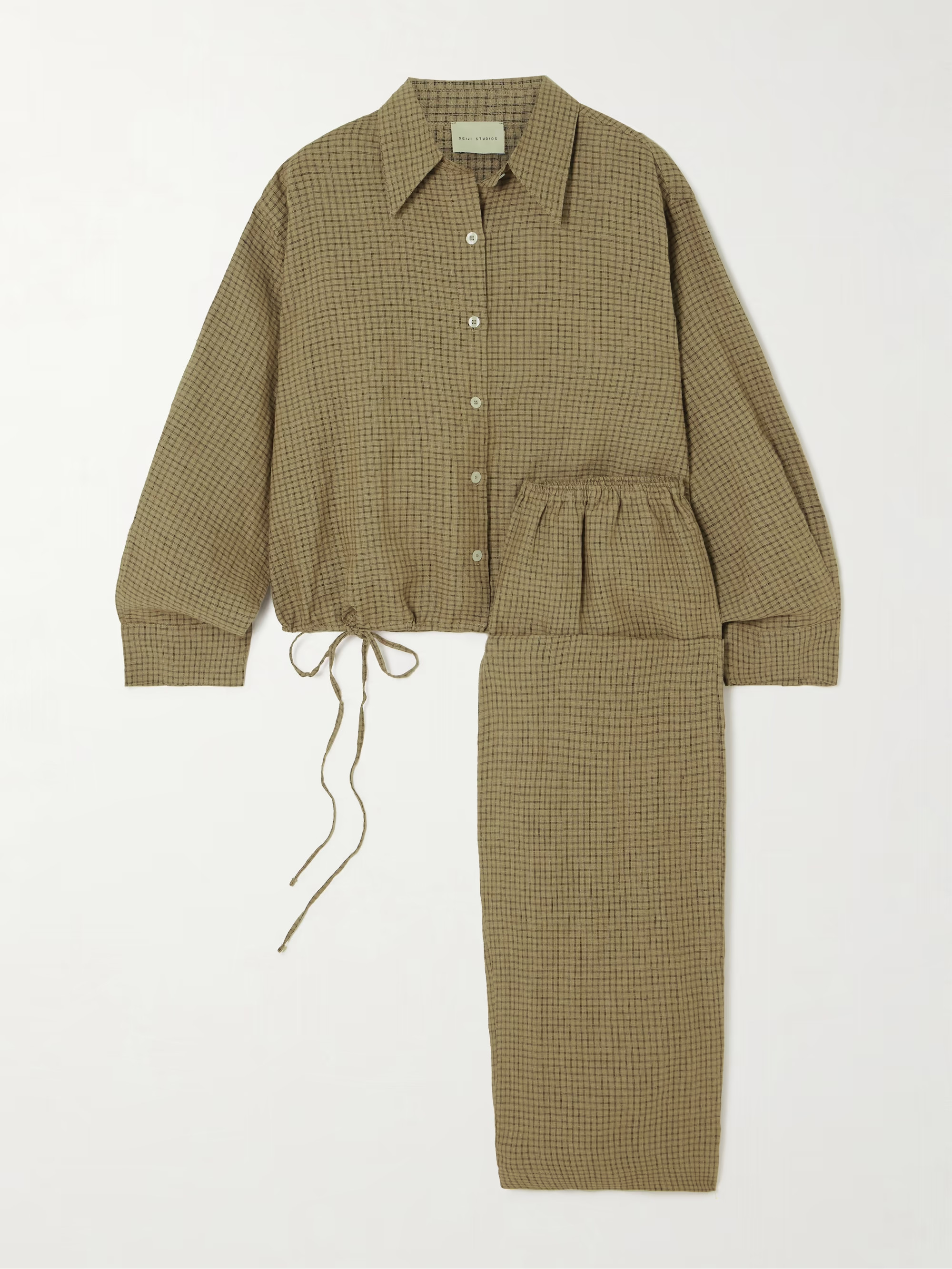 Tie-detailed checked linen pajama set | NET-A-PORTER (UK & EU)