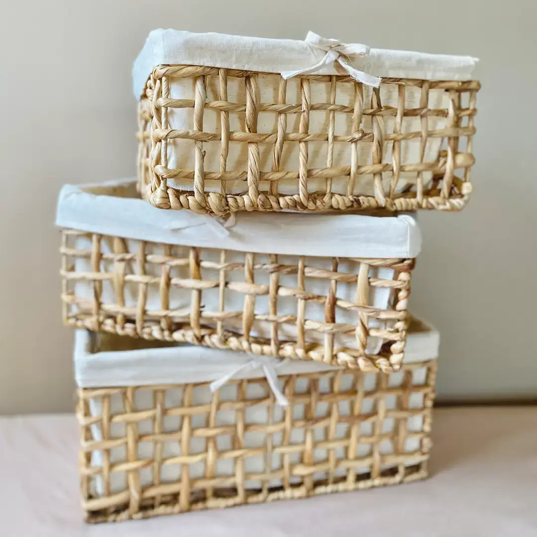 woven storage baskets with cotton liner {set of 3} | Apple & Oak