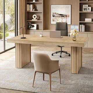 BYBLIGHT Moronia 63 in. Rectangle Natural Wood Executive Desk with Spacious Desktop, Large Home O... | The Home Depot