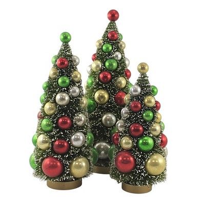 Christmas 13.0" Traditional Bottle Brush Trees Set Of Three Flocked  -  Decorative Figurines | Target