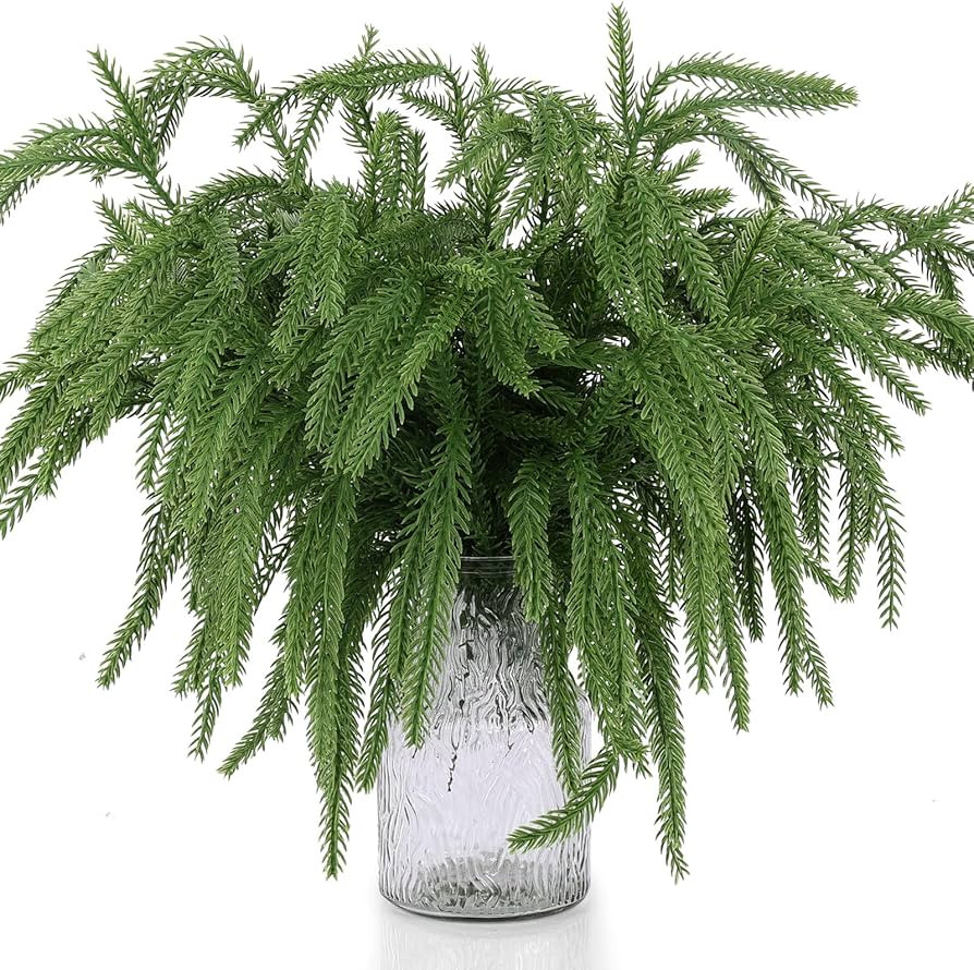 50 Pcs Christmas Norfolk Pine Picks, Norfolk Pine Artificial Greenery Branches DIY Crafts Faux Ch... | Amazon (US)