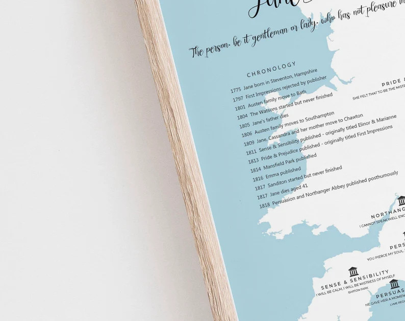 Map of Jane Austen Novels Print A3 A4  Pride and Prejudice  | Etsy | Etsy (US)