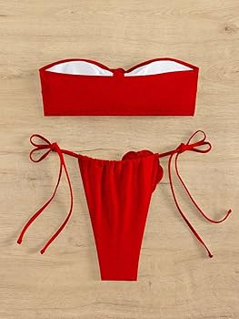 MakeMeChic Women's 2 Piece Bandeau Swimsuit 3D Floral Tie Side High Cut Bikini Set Bathing Suit | Amazon (US)
