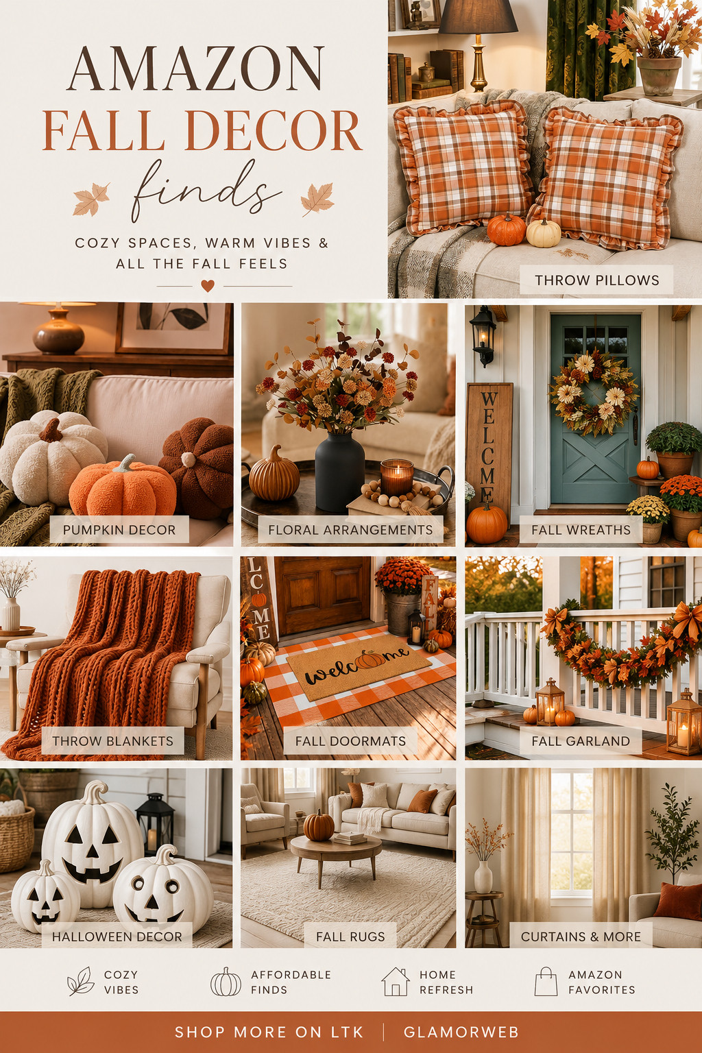 Elevate your space with these cozy, neutral-toned Amazon fall decor finds 🤍 From plaid throw pillows and chunky knit blankets to textured pumpkins, warm floral arrangements, and inviting fall wreaths—this collection is perfect for creating a warm, welcoming vibe indoors and out. Style your porch with a festive doormat, layered rugs, and fall garland, or refresh your living room with soft curtains and seasonal accents. These affordable finds make it easy to transition your home into the ultimate autumn aesthetic—think cozy nights, warm tones, and effortless seasonal styling 🍁

#AmazonFinds #AmazonHome #FallDecor #FallHomeDecor #LTKHome #LTKFall #CozyHome #FallAesthetic #NeutralHome #ModernFarmhouse #HomeInspo #InteriorStyling #FallVibes #AutumnDecor #CozyLiving #PumpkinDecor #FallWreath #ThrowPillows #ThrowBlanket #FallGarland #HalloweenDecor #FallPorch #PorchDecor #DoormatStyle #AreaRugs #CurtainInspo #HomeRefresh #SeasonalDecor #AffordableHome #ViralFinds #TikTokMadeMeBuyIt #LTKStyle #LTKSeasonal 

 #LTKSeasonal #LTKHome #LTKSaleAlert