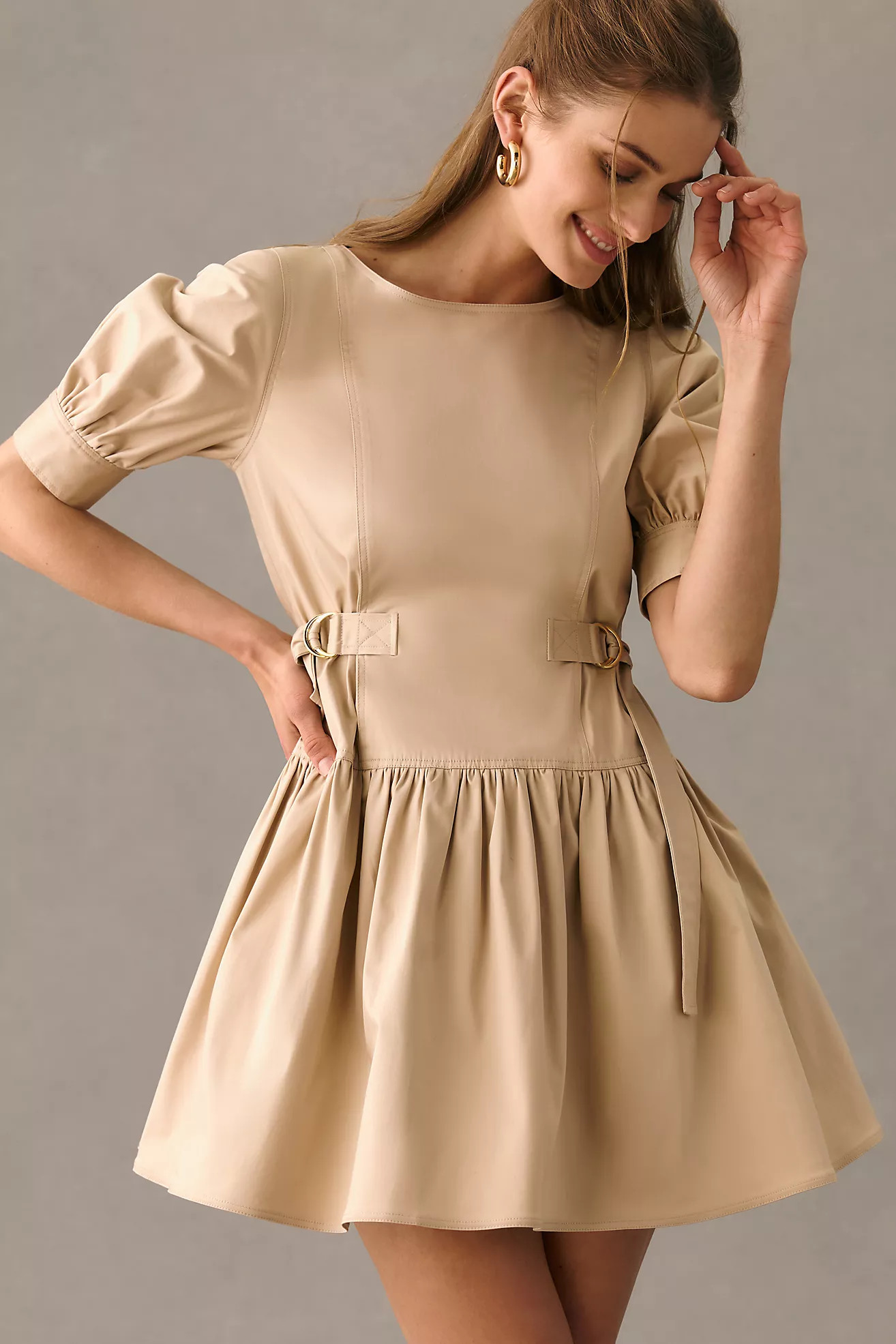 Shoshanna Puff-Sleeve Crew-Neck Dress | Anthropologie (US)