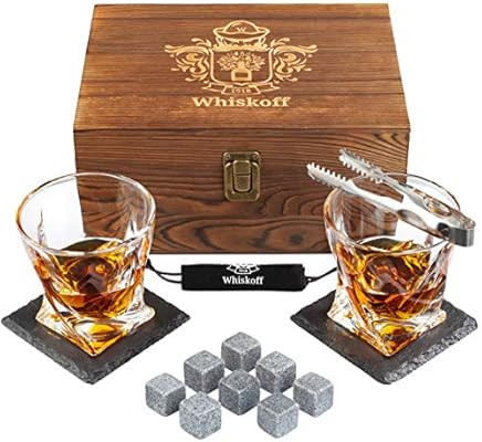 Whiskey Glass Set of 2 - Bourbon Whiskey Stones Gift Set - Rocks Whisky Chilling Stones - Scotch ... | Amazon (US)