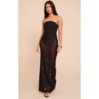 Black Flower Detail Sheer Maxi Skirt | PrettyLittleThing US