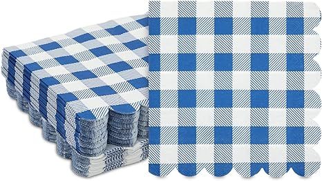 100 Pack Blue Gingham Printed Paper Napkins for Summer Party (6.5 x 6.5 In) | Amazon (US)