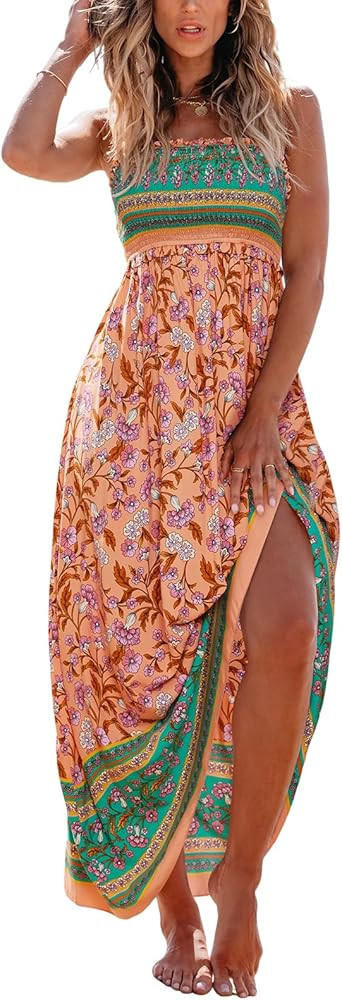 CUPSHE Women's Maxi Dress Ditsy Floral Smocked Summer Sundress Sleeveless Ruffled Spaghetti Strap... | Amazon (US)