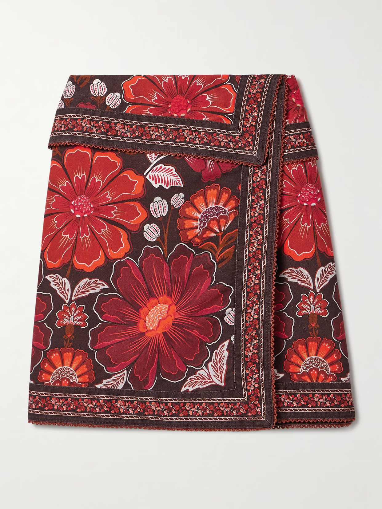 Farm Rio - Gigi Wrap-effect Floral-print Cotton-twill Mini Skirt - Red | NET-A-PORTER (US)