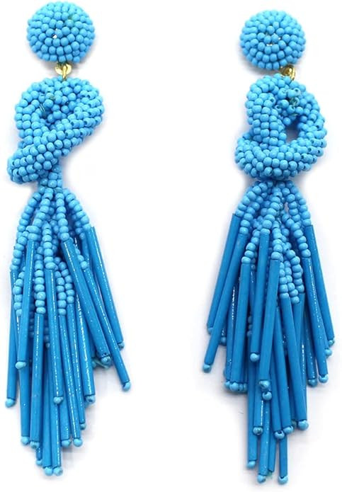 Handmade Beaded Solid Color Post Statement Earrings for Women Girl All Season 4 inch Long | Amazon (US)