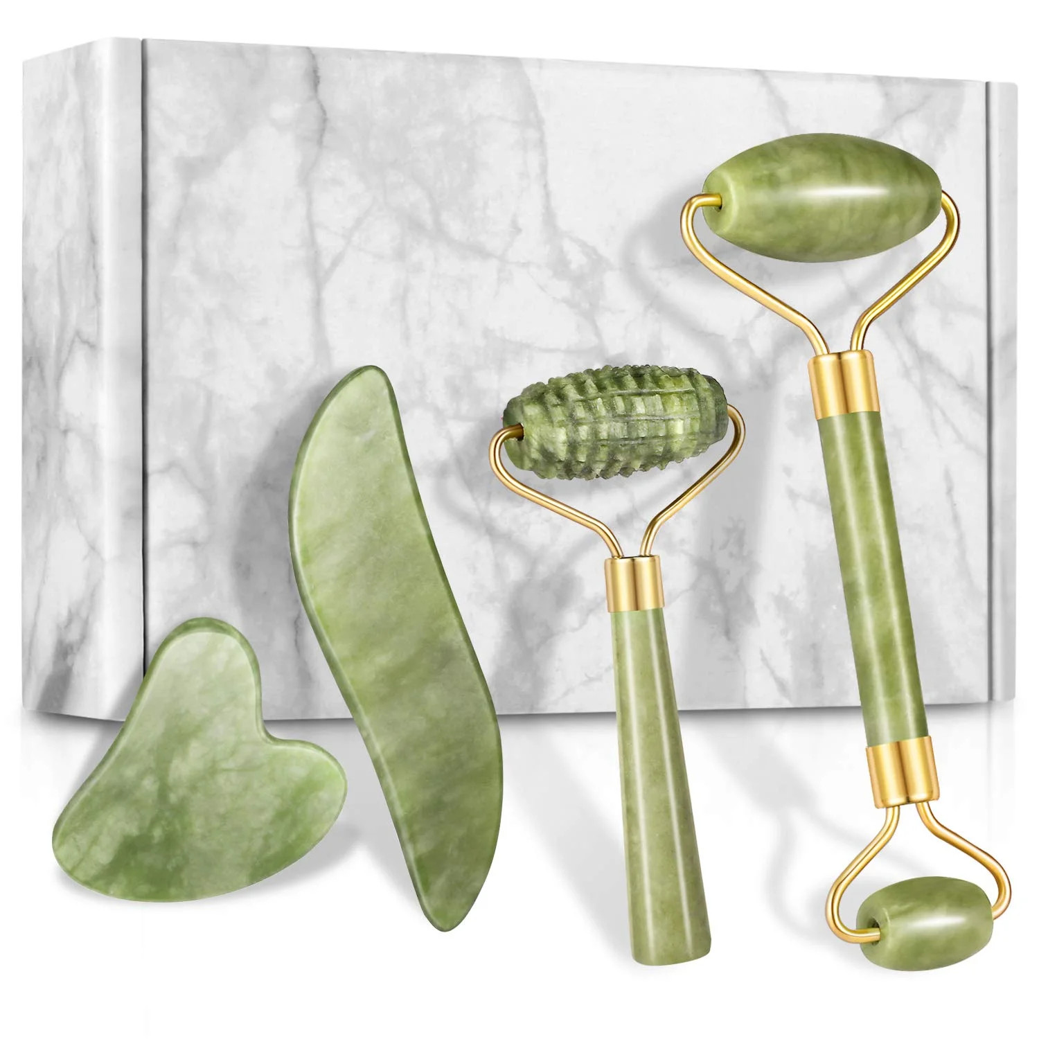 Charmonic 4pcs/set Jade Roller and Gua Sha Set Facial Massager Skincare Beauty Tools | Walmart (US)