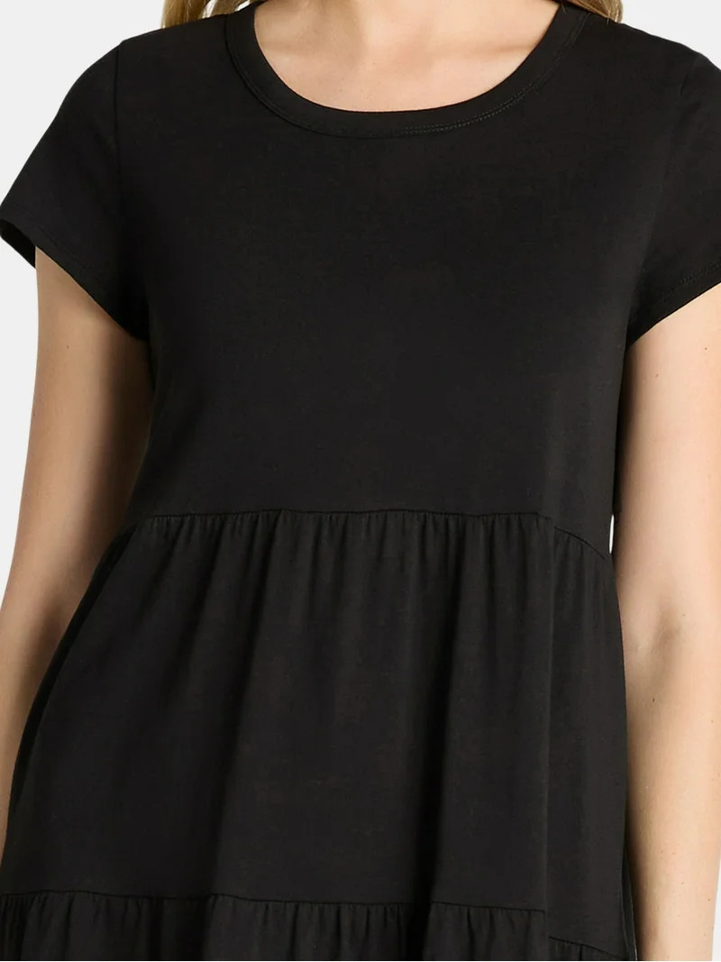 Time and Tru Women's and Women's Plus Tiered Cotton Mini Dress, Sizes XS-4X - Walmart.com | Walmart (US)