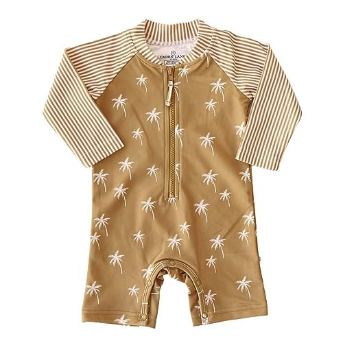 Caden Lane One Piece Long Sleeve Rash Guard Swimsuit, Quick-Drying Chlorine Resistant Swim Romper Shortie with Front Zipper, UPF 50+ Sun Protection Swimwear, Island Vibes, 6-12 Months | Amazon (US)