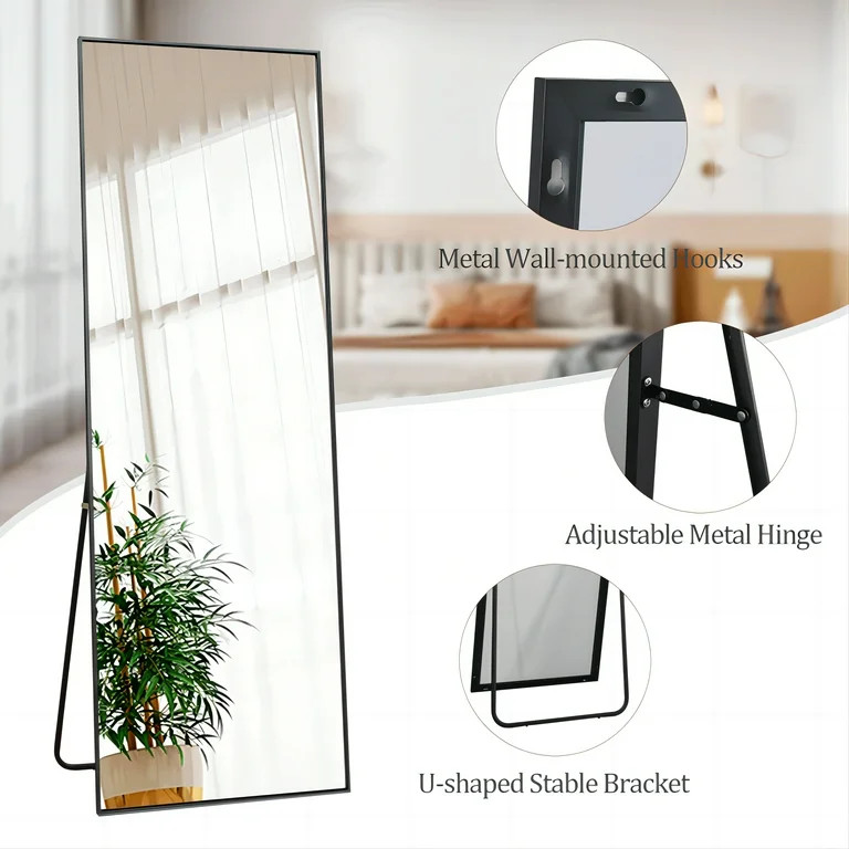 BEAUTYPEAK 64"x21" Full Length Mirror Rectangle Body Dressing Floor Standing Mirrors, Black - Wal... | Walmart (US)