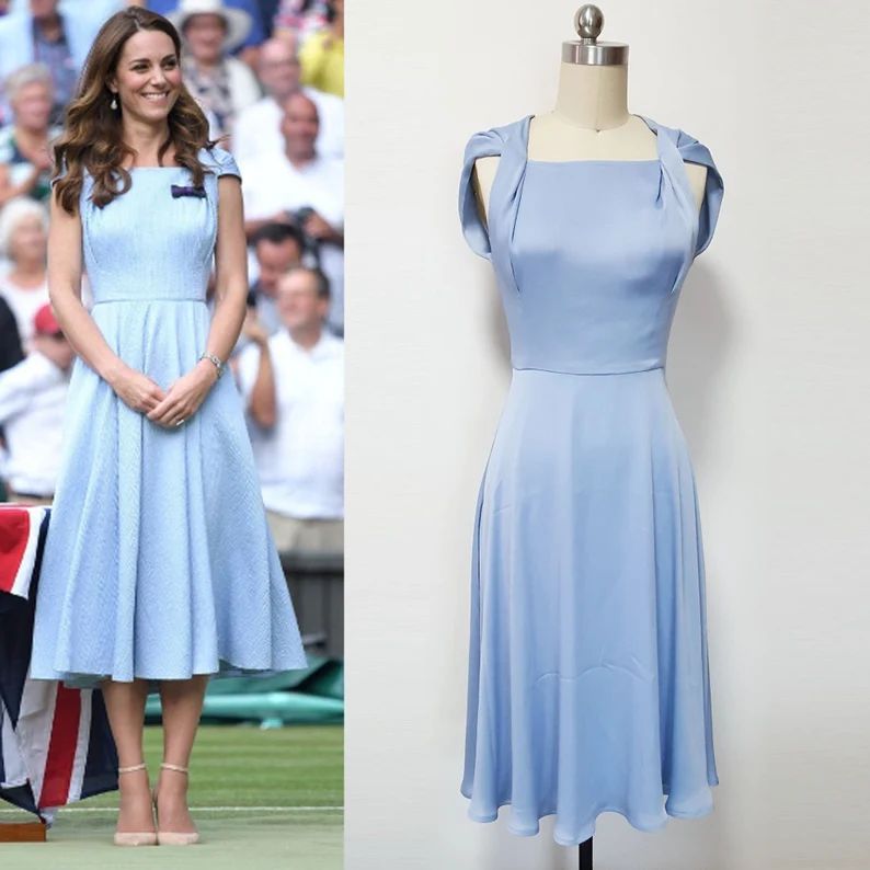 Kate Middleton light blue dress/ Duchess Cambridge wimbledon dress/ blue swing dress/ summer dres... | Etsy (US)