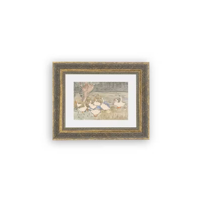 Petal Lane 10"x8" Geese Pond Wall Art: Vintage Style, Framed Canvas, Animal Theme, Gold Frame, Ma... | Target