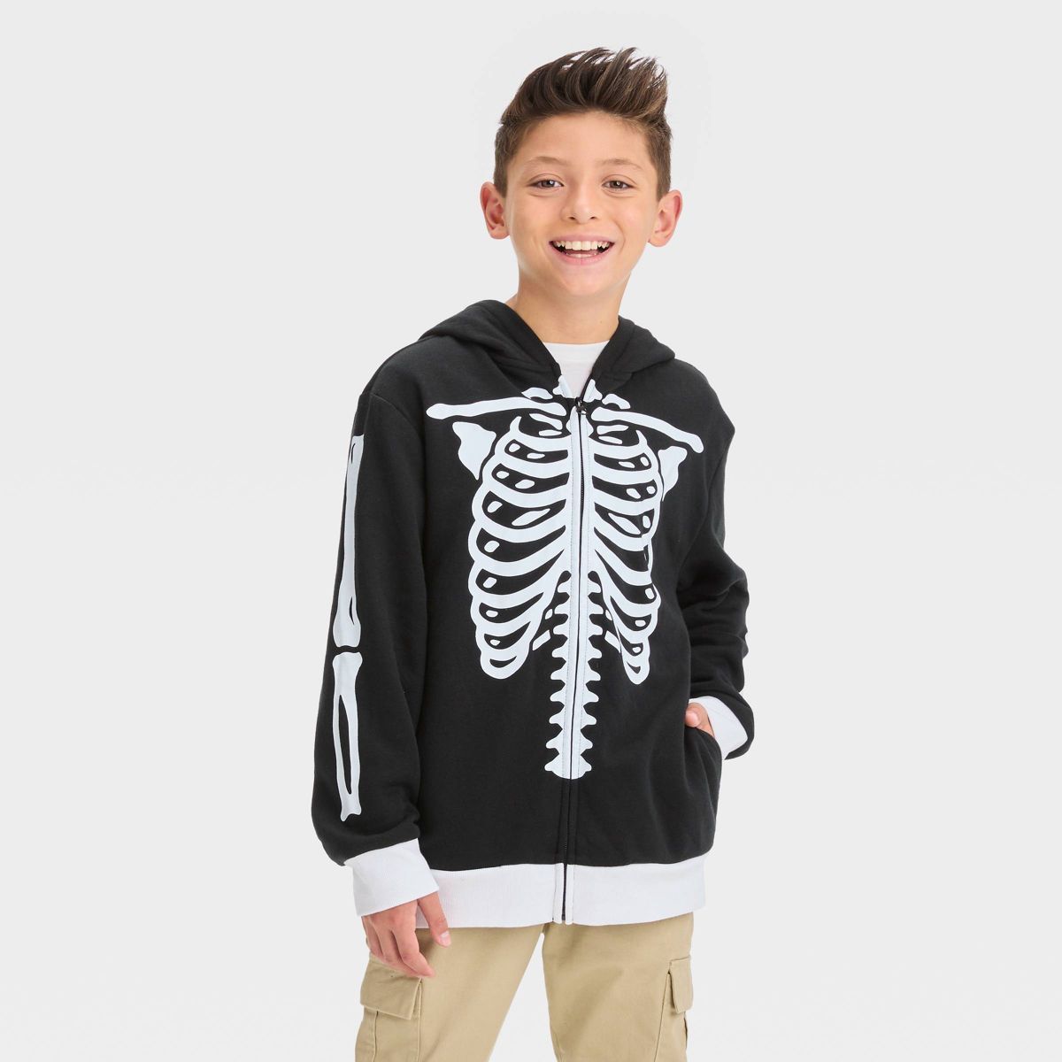 Boys' Skeleton Halloween Zip-Up Sweatshirt - Black | Target