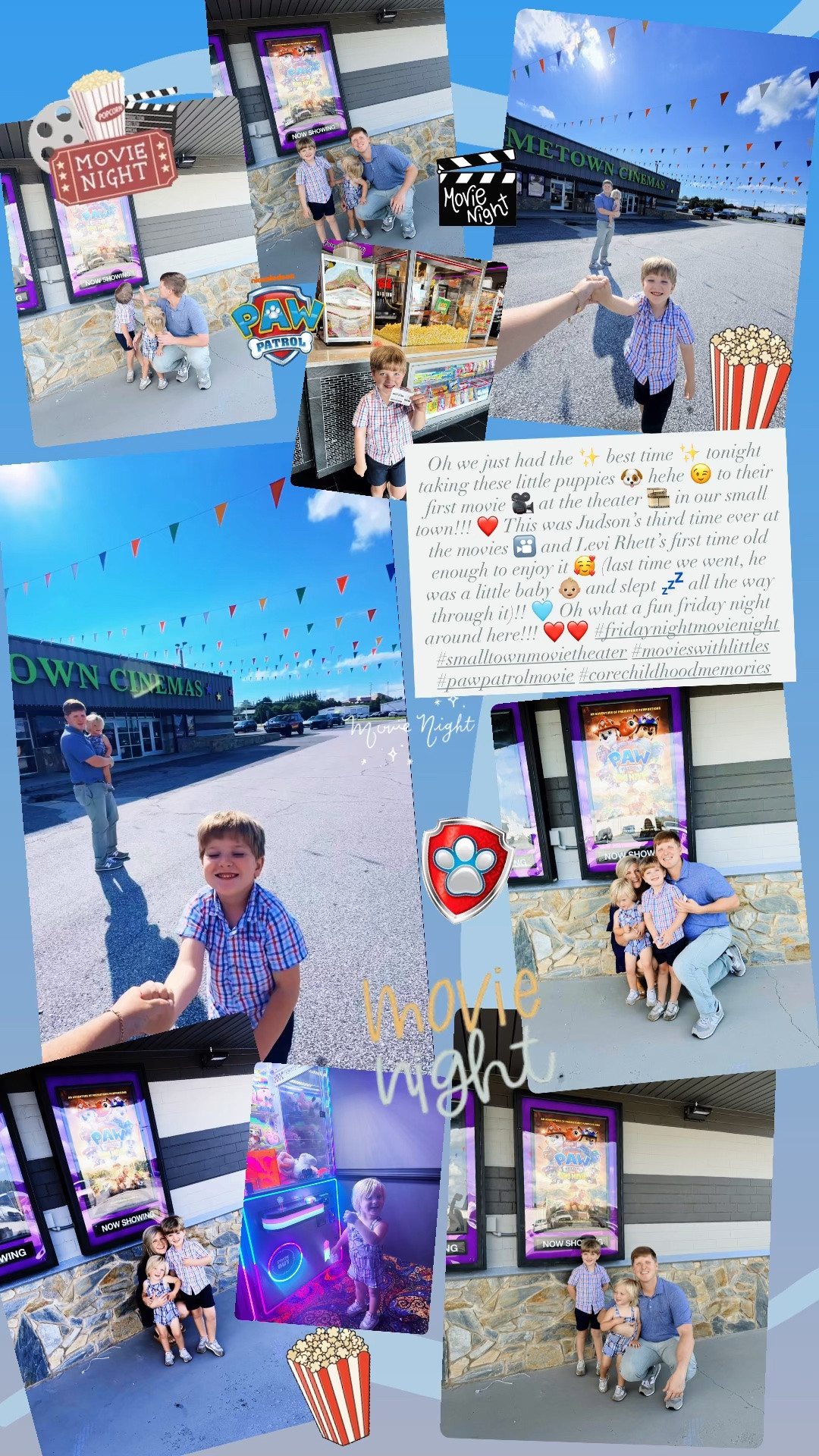 Oh we just had the ✨ best time ✨ tonight taking these little puppies 🐶 hehe 😉 to their first movie 🎥 at the theater 🎞️ in our small town!!! ❤️ This was Judson’s third time ever at the movies 🎦 and Levi Rhett’s first time old enough to enjoy it 🥰 (last time we went, he was a little baby 👶🏼 and slept 💤 all the way through it)!! 🩵 Oh what a fun friday night around here!!! ❤️❤️ #fridaynightmovienight #smalltownmovietheater #movieswithlittles #pawpatrolmovie #corechildhoodmemories