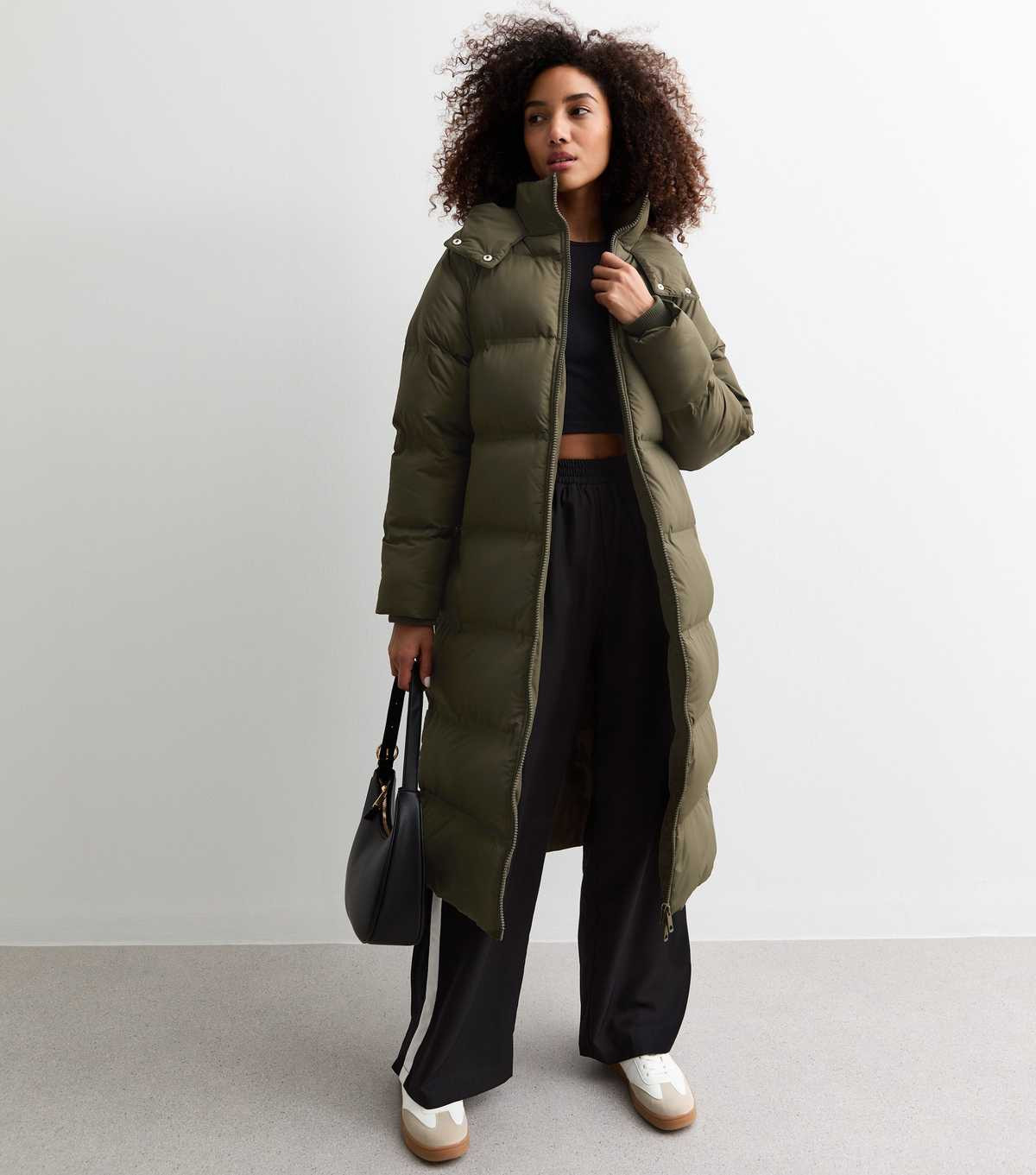 Khaki Shower Resistant Hooded Longline Puffer Coat | New Look | New Look (UK)
