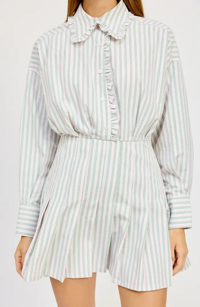 Haisley Stripe Long Sleeve Cotton Blend Mini Shirtdress | Nordstrom