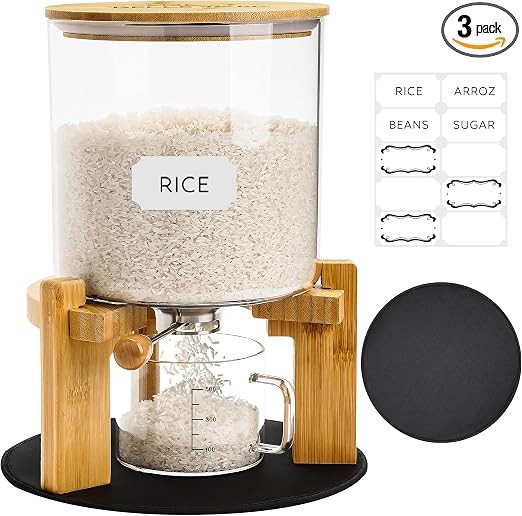 Glass Rice Dispenser 10 lbs, with Airtight Lid & Labels & Slider mat. Make your glass rice contai... | Amazon (US)