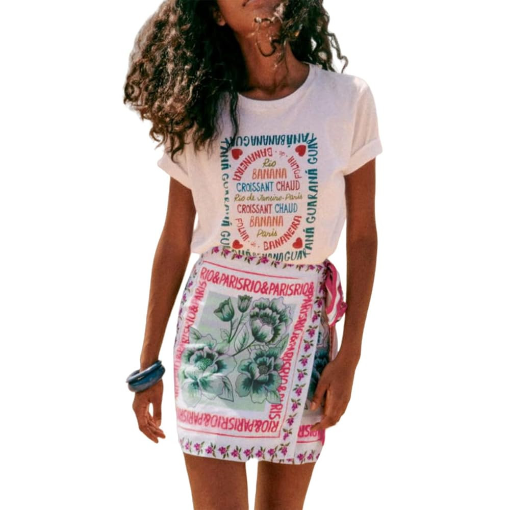 Womens Summer Floral Wrap Short Skirt Tie Side High Waist A Line Beach Vacation Boho Mini Skirt | Amazon (US)