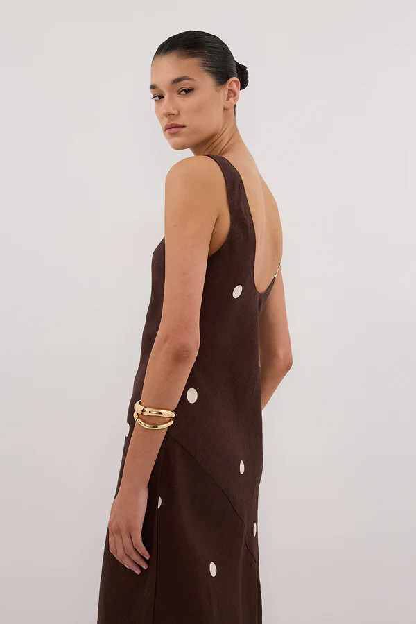 BEVERLY BITTER CHOC SPOT LINEN MIDI DRESS | DISSH