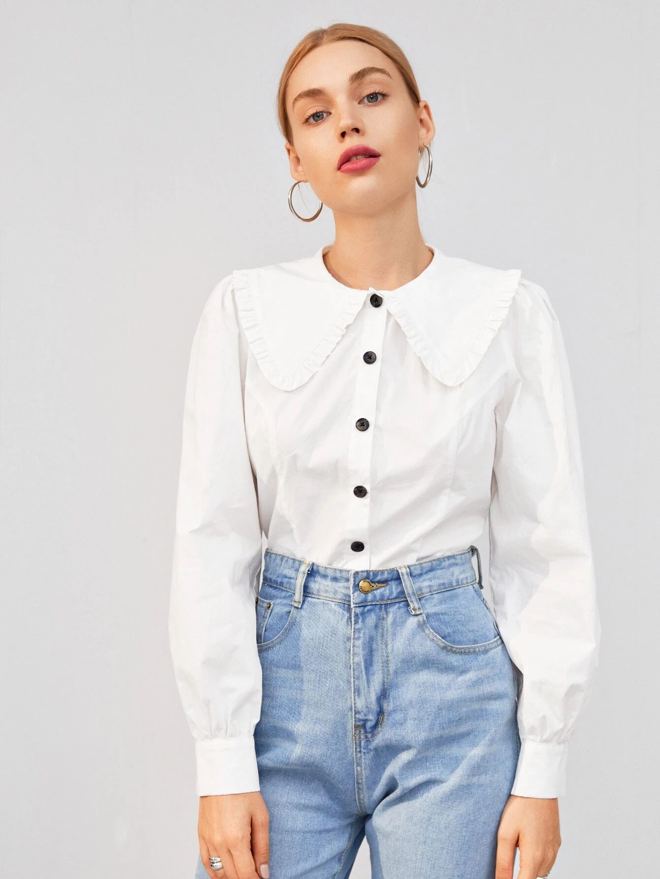 SHEIN Frill Trim Statement Collar Blouse | SHEIN