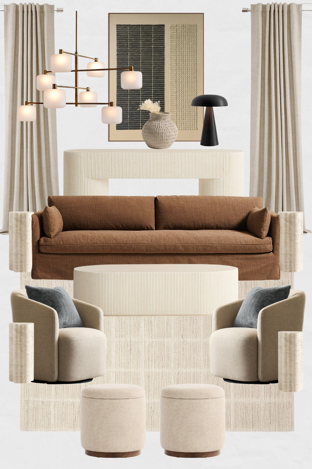 McGee Living Room Moodboard, Modern Classic Living Room Design Ideas, Transitional Living Room Decor, West Elm, Crate & Barrel, Modern Transitional Living Room Ideas, Cozy Modern Living Room, Rust Beige & Cream Living Room

#homedecor #livingroomdesign #livingroomdecor #cozyhome #instahome #homeinspo #mcgeestyle 

 #LTKHome #LTKSaleAlert