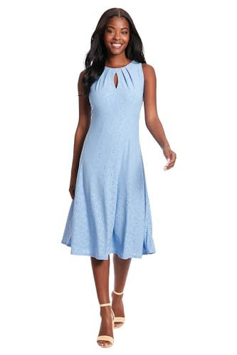 London Times Women's Dresses Sleeveless Fit and Flare Dress with Pleat Tucks and Keyhole Detail at Neck, Vista Blue, 12 | Amazon (US)
