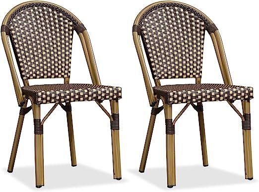PURPLE LEAF Bistro Chair (Set of 2) French Hand-Woven Wicker Chairs for Outdoor Patio Porch Garde... | Amazon (US)