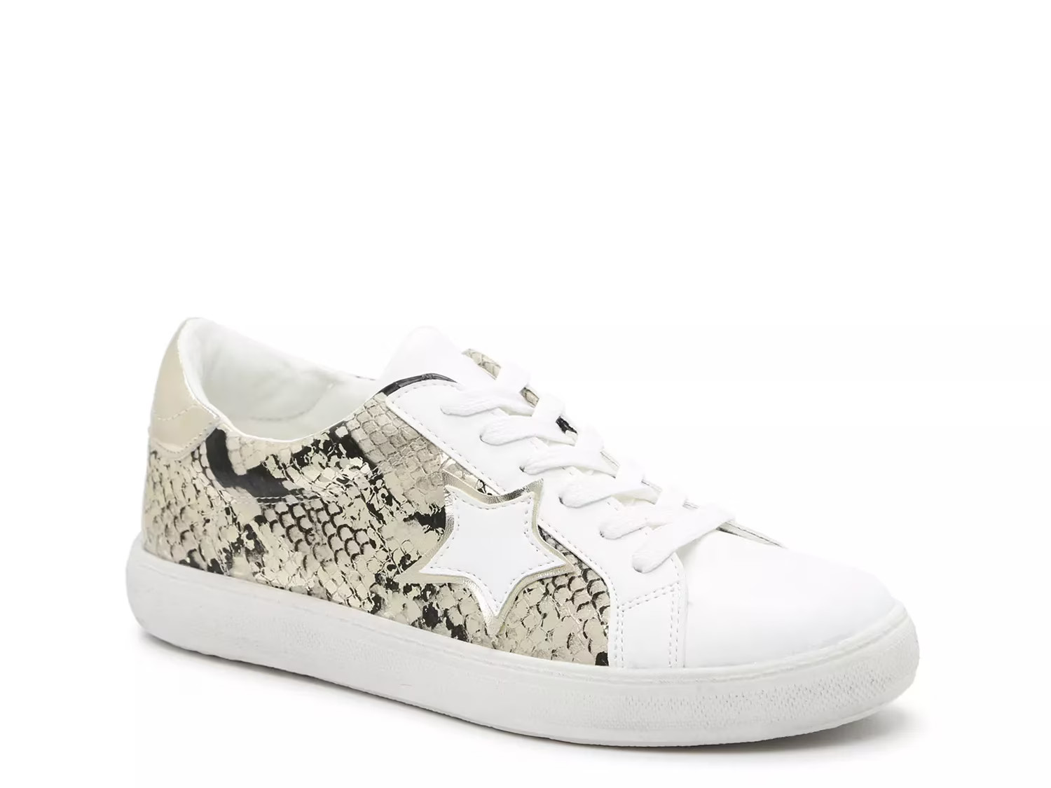 Steve Madden Claris Star Court Sneaker - Women's - White/Beige Snake Print - Size 8 | DSW