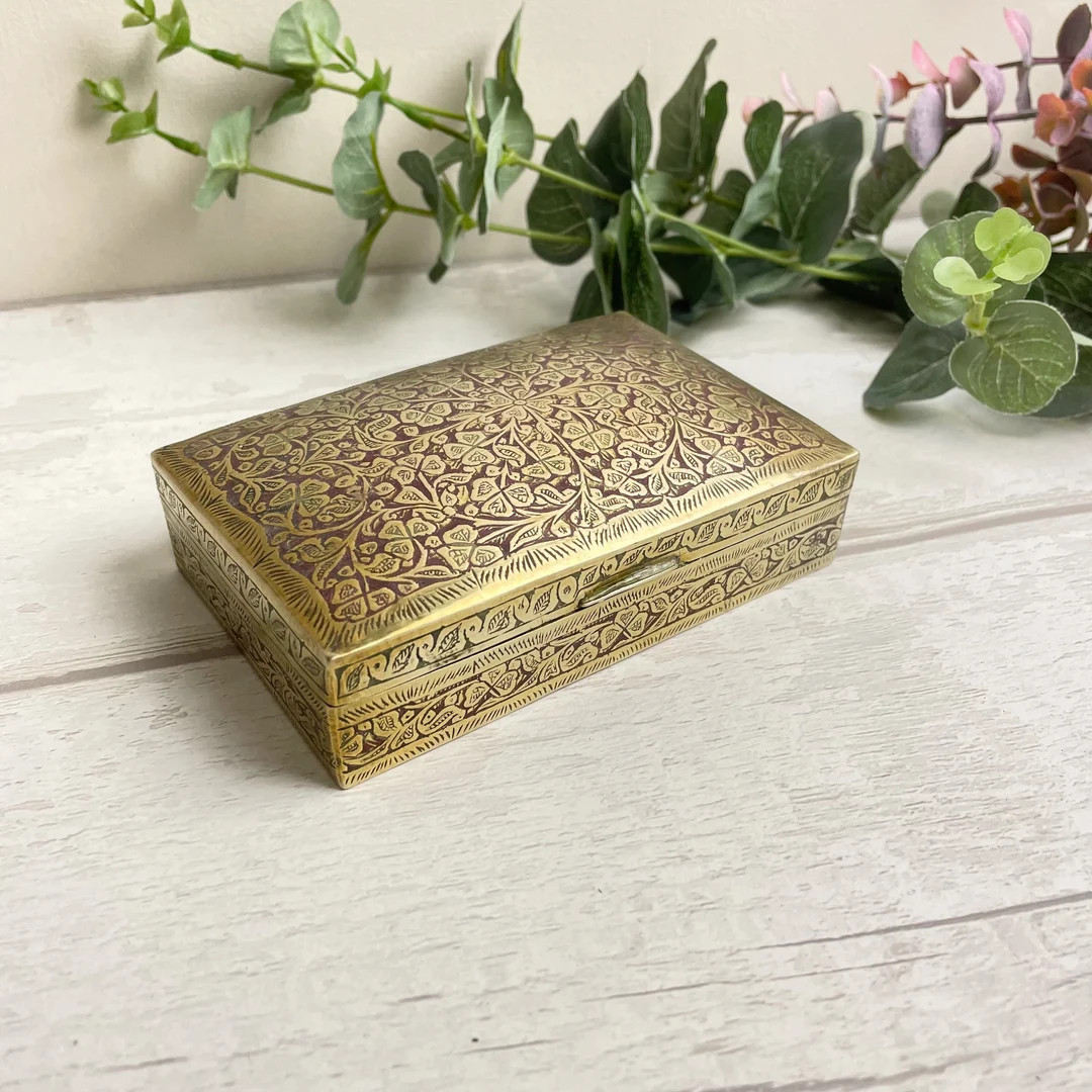 Vintage Decorative Enamelled and Embossed Brass Box With - Etsy | Etsy (US)