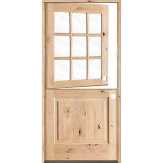 36 in. x 80 in. Farmhouse Knotty Alder Left-Hand/Inswing 9 Lite Clear Glass Unfinished Dutch Wood... | The Home Depot