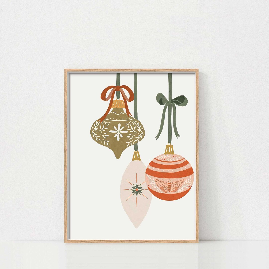 Christmas Tree Ornaments Printable Wall Art Vintage Christmas - Etsy | Etsy (US)