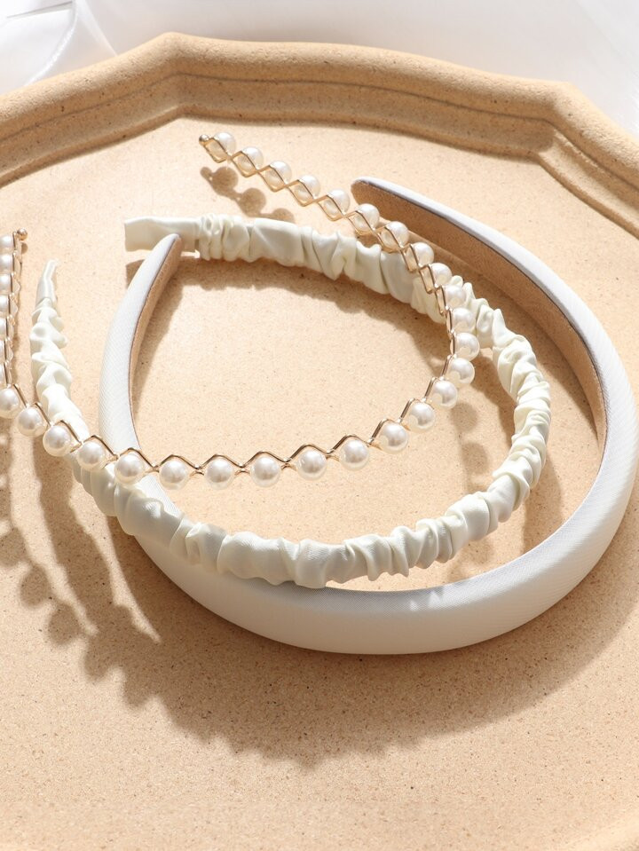 3pcs Faux Pearl Embellished Vintage Elegant Decor Headbands for Daily, Dating, Going Out | SHEIN