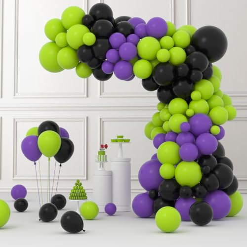 Lime Green Purple Black Balloon Garland Kit, 122PCS Black Purple Fruit Green Party Balloons for Birthday Video Game Anniversary Wedding Engagement Anniversary Graduation Racing Car Party Decorations | Amazon (US)