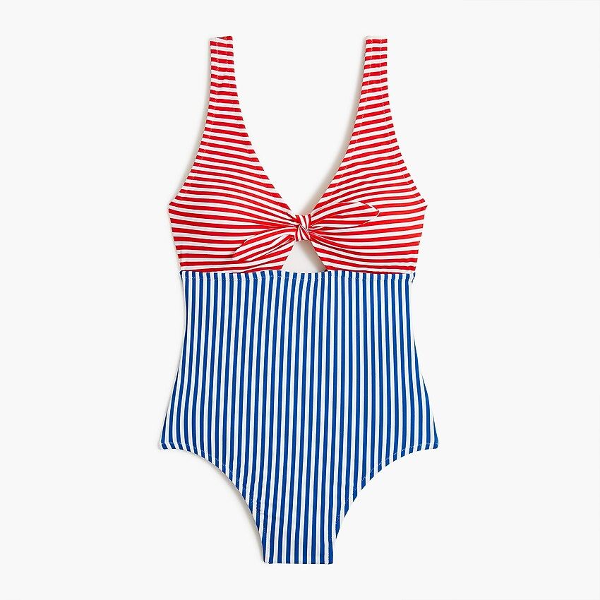 Mixed-striped cutout one-piece swimsuit with bow | J.Crew Factory