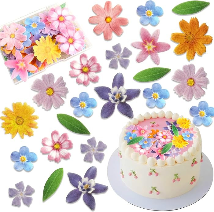 Morofme 60pcs Edible Flower Cake Decorations Wafer Paper Flowers Hawaiian Flower Leaves Cake Deco... | Amazon (US)