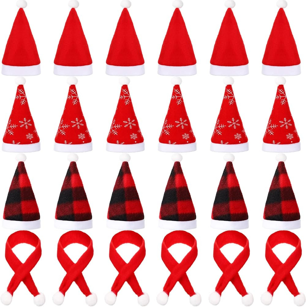 SATINIOR 24 Pieces Mini Christmas Hats Scarf Lollipop Bottle Candy Cover Cap Santa Silverware Hol... | Amazon (US)