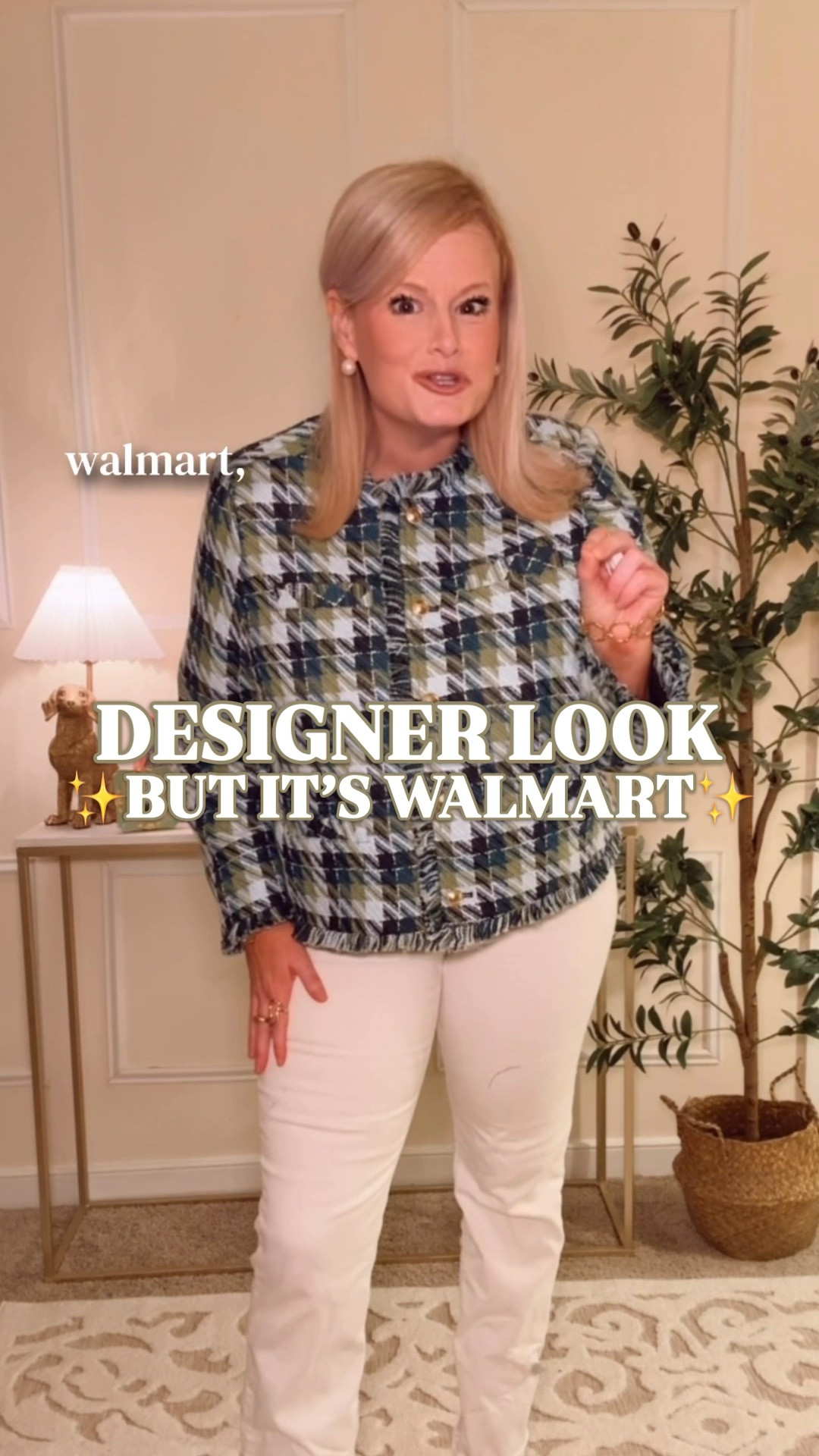 THE DESIGNER JACKET LOOK, BUT IT’S WALMART 👀

The gold buttons. The fringe trim. The substantial plaid tweed. This Free Assembly lady jacket has so many of the details I admire in designer jackets, with a price tag that makes a lot more sense for my fall wardrobe.

The navy, green and ivory plaid gives it that classic preppy look, while the cropped silhouette keeps the proportions modern. A clean crew neckline, four front pockets and polished gold tone buttons finish it beautifully. It looks SO much more expensive than it is.

I’m wearing a large. I sized up through the bust so I could comfortably button it closed. It comes in two colorways.

For work outfits, teacher outfits and business casual days, this gives you that dressed up look the moment you put it on. The texture and fringe do so much on their own. Exactly the sort of fall jacket I love finding on Walmart: feminine, polished and full of detail.

If your saved outfits are filled with beautiful tweed jackets, here’s the look for less. Both colorways are linked below.

Walmart lady jacket, Free Assembly lady jacket, Walmart tweed jacket, plaid tweed jacket women, designer jacket look for less, gold button jacket, fringe trim jacket, cropped tweed jacket, collarless jacket women, preppy fall outfits, classic preppy style, elegant fall outfits, fall fashion hauls, fall wardrobe essentials, work jackets women, work outfits women, teacher outfits fall, business casual outfits women, office outfits women, affordable workwear, Walmart fall fashion, Walmart finds, Walmart style, Walmart fashion finds

@Walmart #LTKSeasonal #LTKWorkwear #LTKStyleTip #WalmartFinds #WalmartStyle #FreeAssembly #LadyJacket #TweedJacket #PreppyStyle #LookForLess