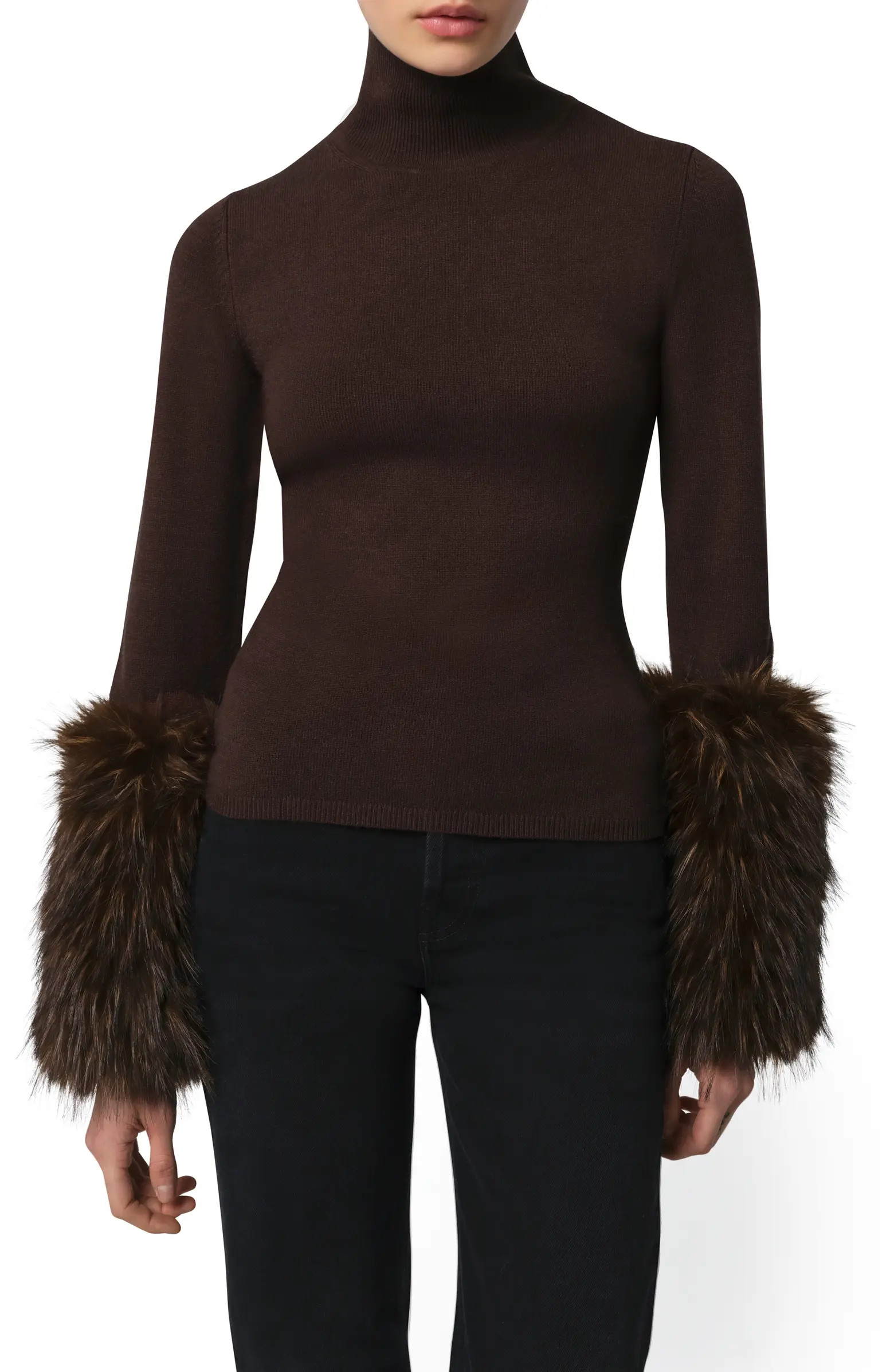 Apparis Pluche™ Faux Fur Cuff Turtleneck Sweater | Nordstrom | Nordstrom