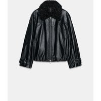 Zara - Faux Leather Bomber Jacket Zw Collection - Black - L - Woman | Zara US