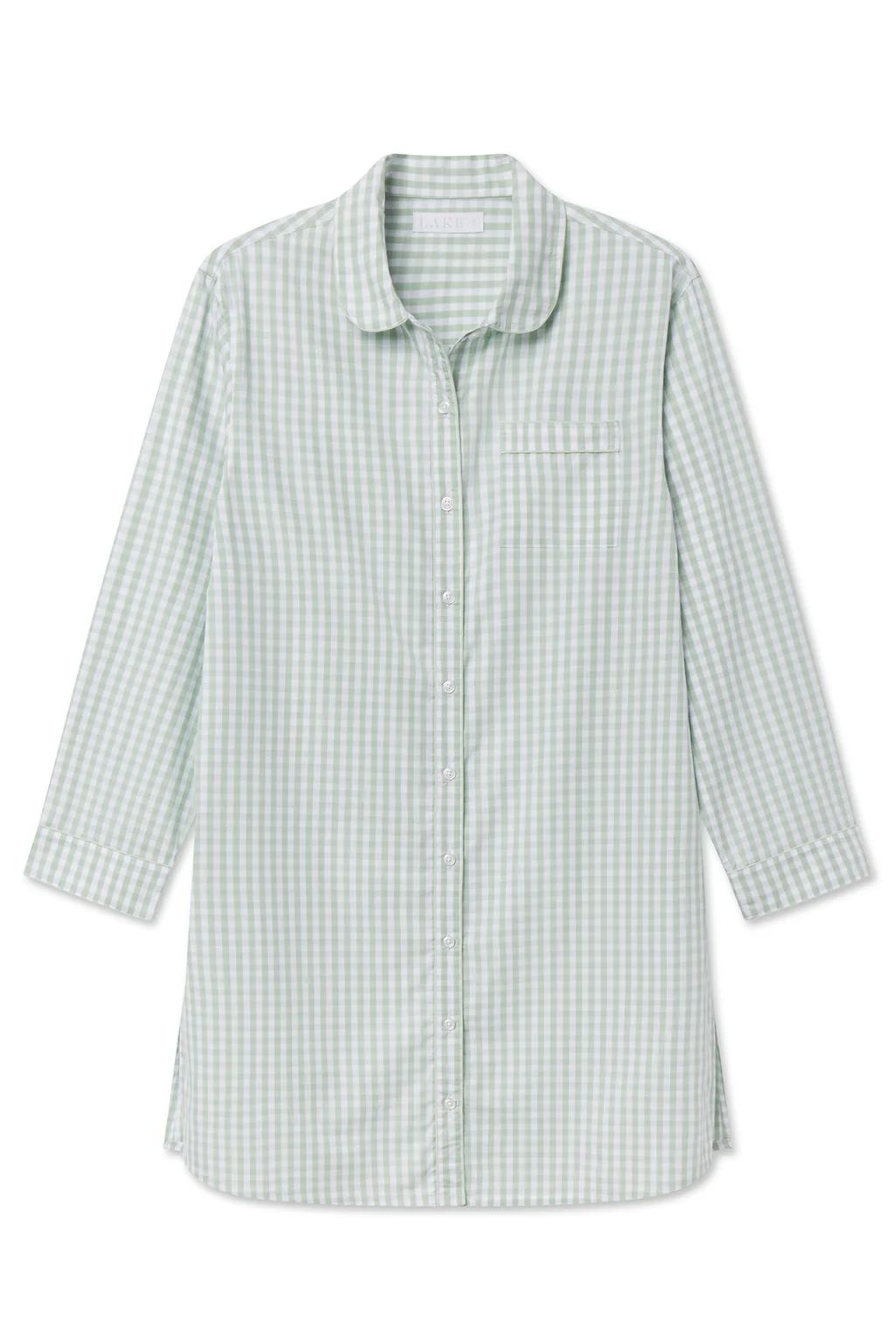 Poplin Nightshirt in Aloe Gingham | Lake Pajamas