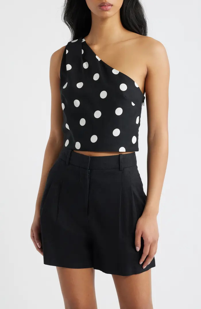 MANGO Abrei Polka Dot One Shoulder Crop Top | Nordstrom | Nordstrom