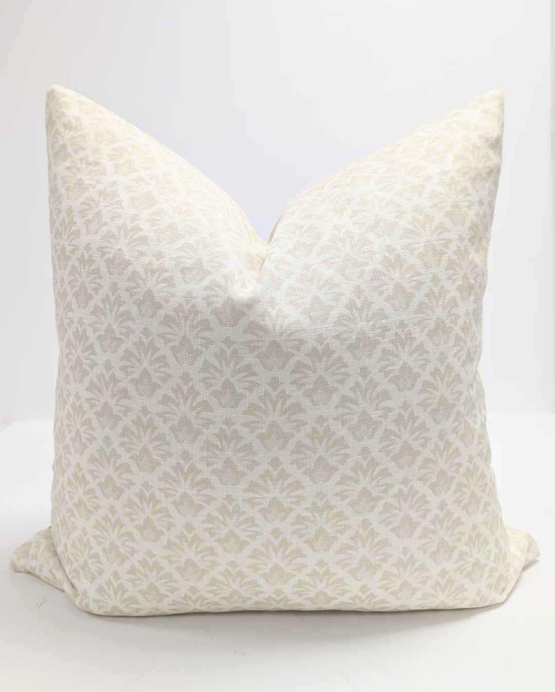 Beige Floral Linen Pillow Cover Designer Block Print Cushion - Etsy | Etsy (US)
