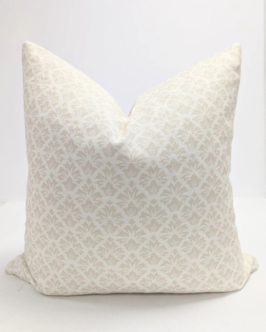 Beige Floral Linen Pillow Cover, Designer Block Print Cushion Cover, Modern Farmhouse Decor, Call... | Etsy (US)