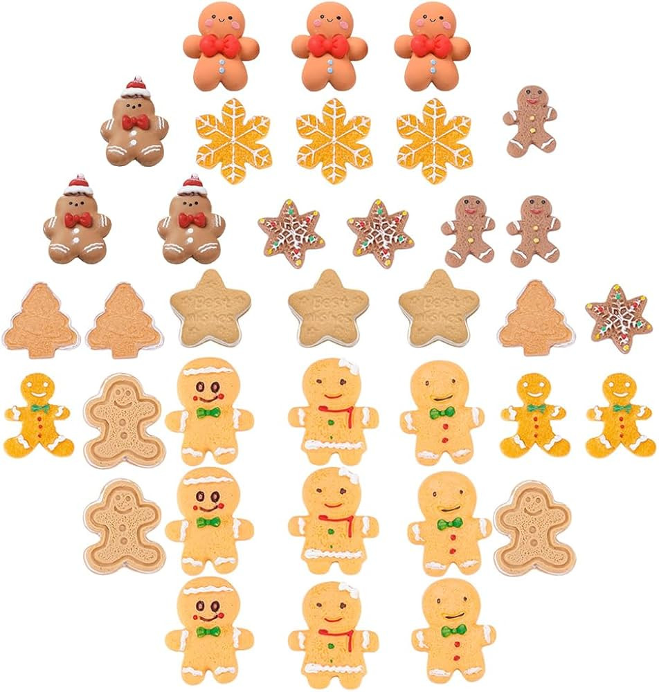 SUNNYCLUE 1 Box 36Pcs 12 Styles Christmas Theme Resin Cabochons Flatback Gingerbread Man Biscuits... | Amazon (US)