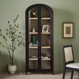 Welwick Designs Arched 76 in. Tall Black Wood 5-Shelf Bookcase with Full-Length Glass Doors HD100... | The Home Depot